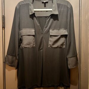 Black Tribal V-Neck Rayon Blouse with Pockets